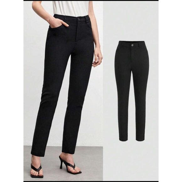 WILA Pants - High waisted straight leg pants pockets black minimalist